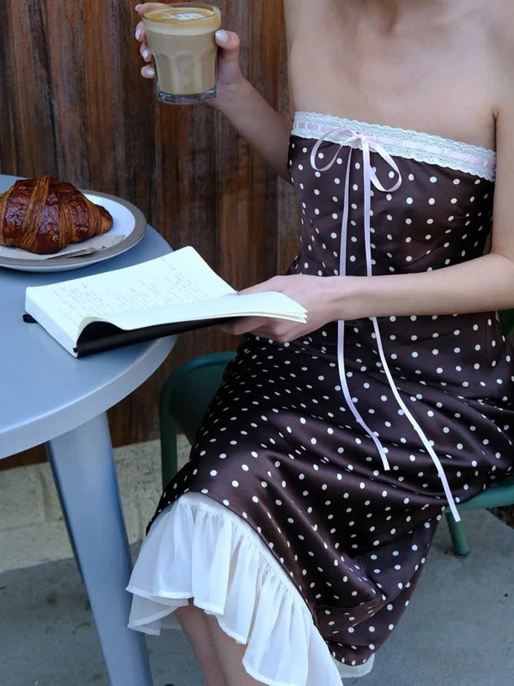 Strapless Backless Lace Midi Dress