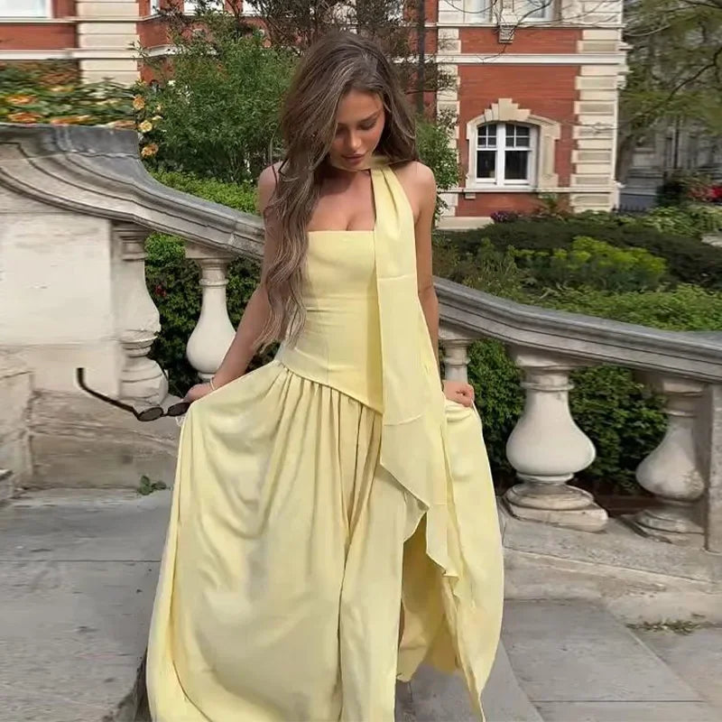 Patchwork Strapless Split Maxi Dress