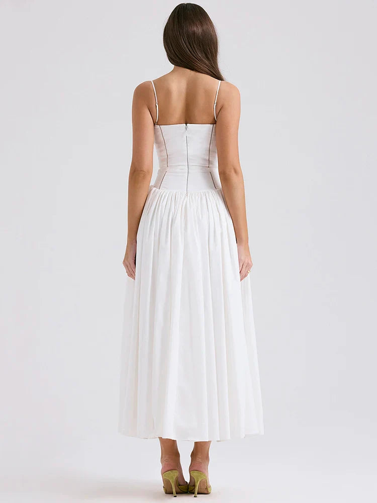 White Spaghetti Strap Backless Midi Dress