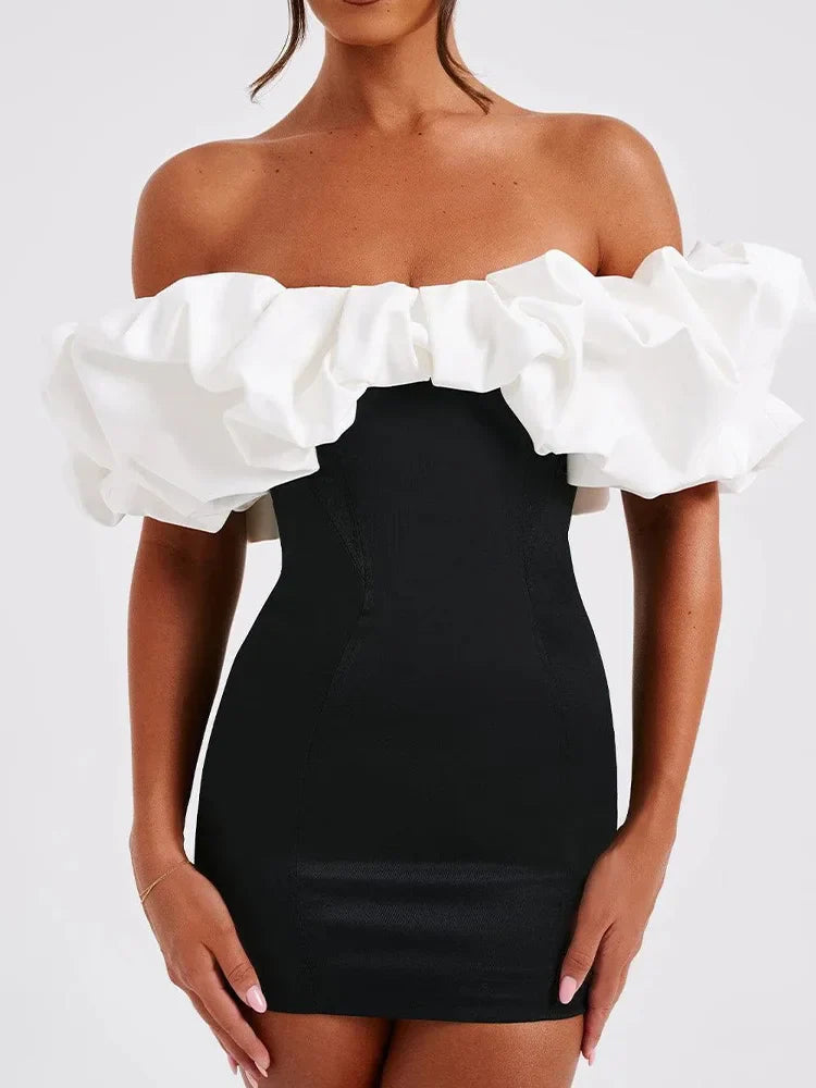 Sleeveless Single Shoulder Bubble Pleated Silk Dress