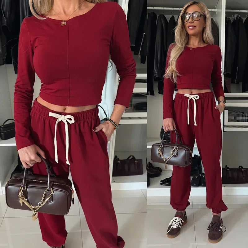 Lace Up Loose Sleeve Two Piece Pants Set