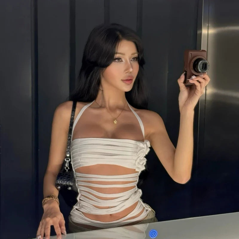 Sexy Solid Applique Backless Y2K Cami Top