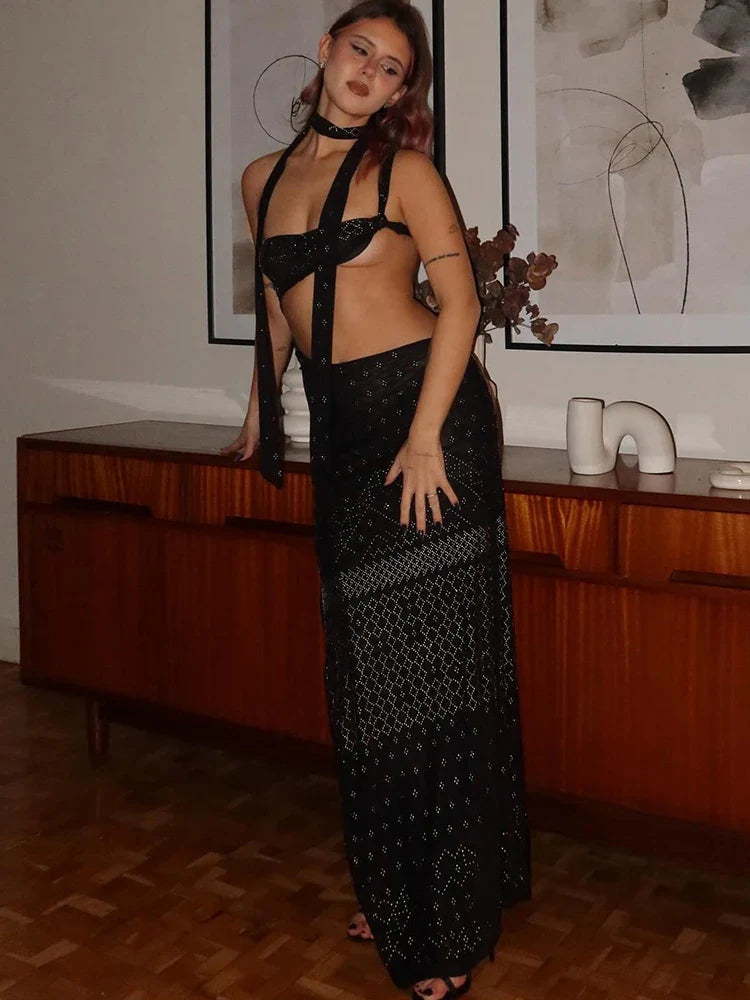 Drop Print Halter Backless Party Dress