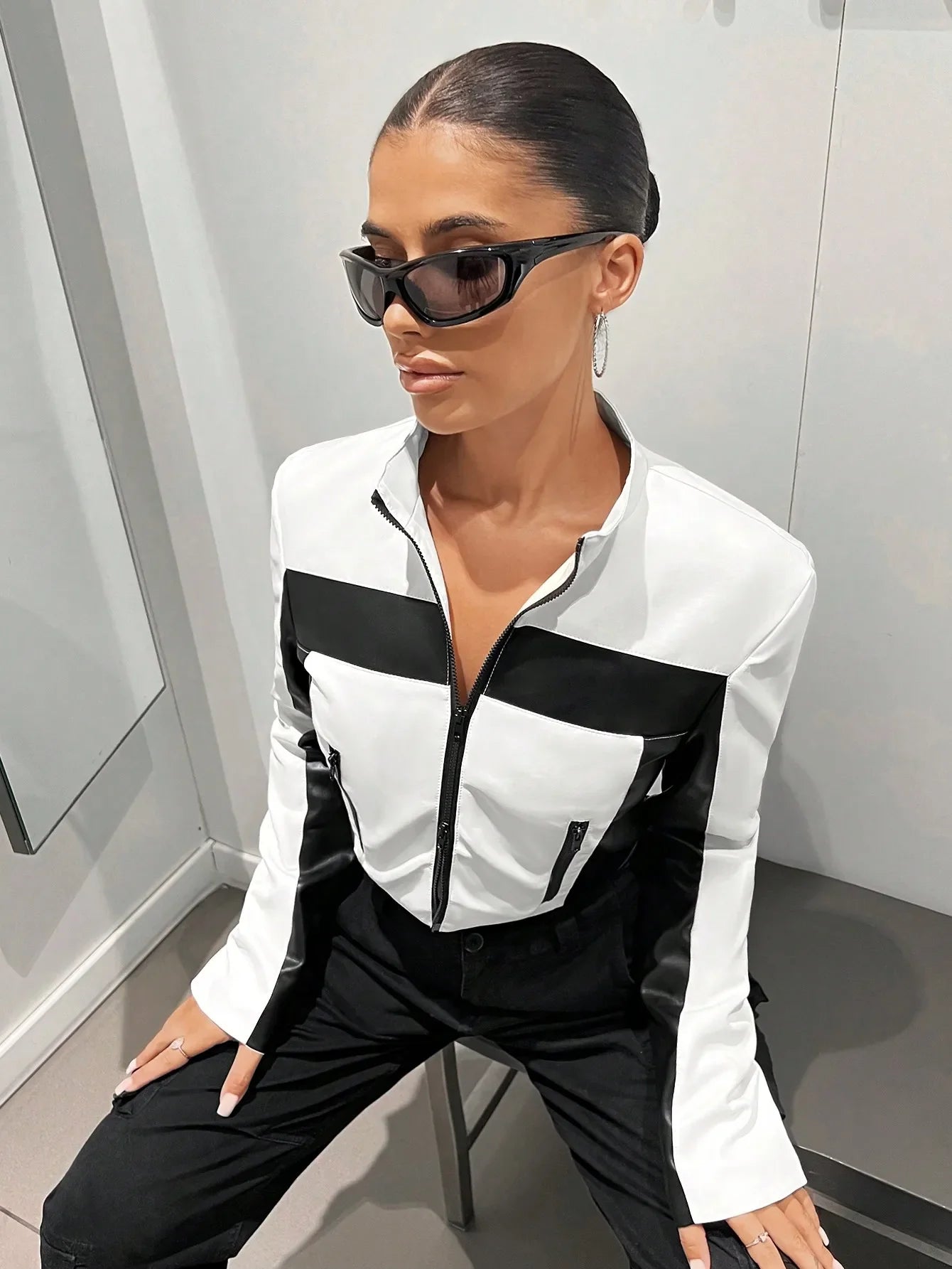 Black White Paneled Y2K Jacket