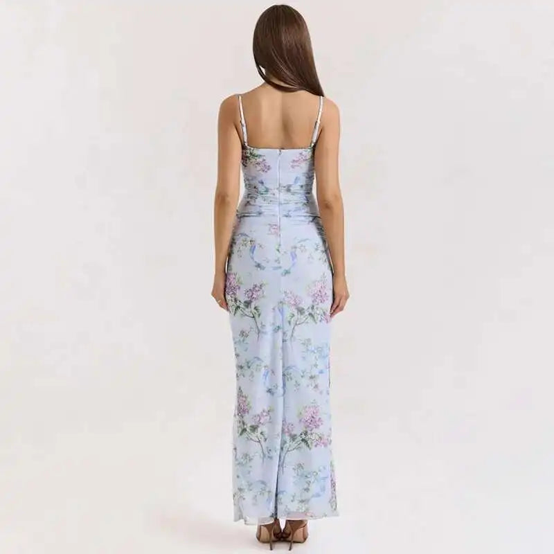 Pleated Mesh Bodycon Spaghetti Summer Dress