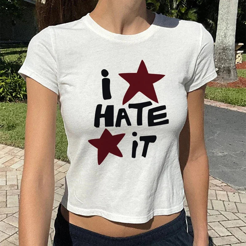 Round Neck Pullover Letter Print Crop Top