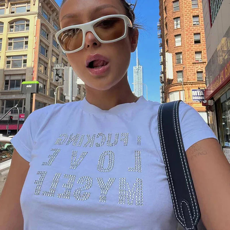 Rhinestone Y2K Harajuku Baby Tees Crop Top