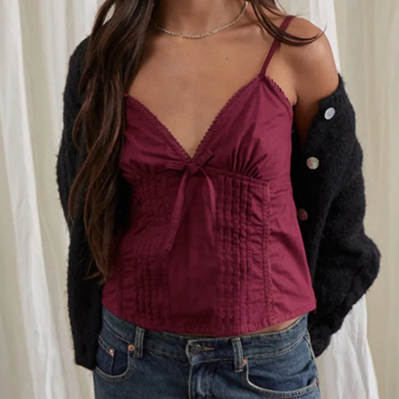 Plain Fashion Bow Harajuku Streetwear Cami Top