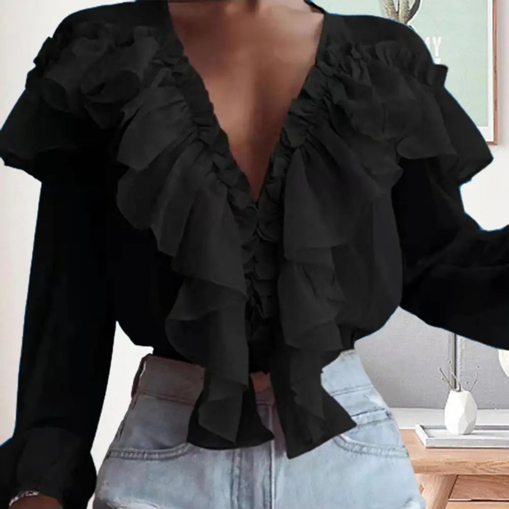French Style Ruffle Collar Chiffon Blouse