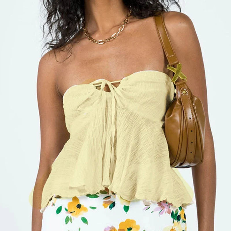 Boho Y2K Ruffles Tie Up Strapless