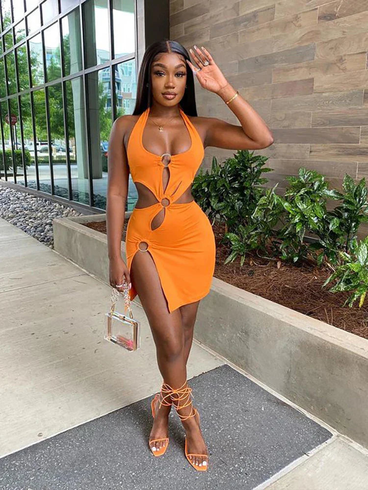 Sleeveless Hollow Milk Silk Party Dress