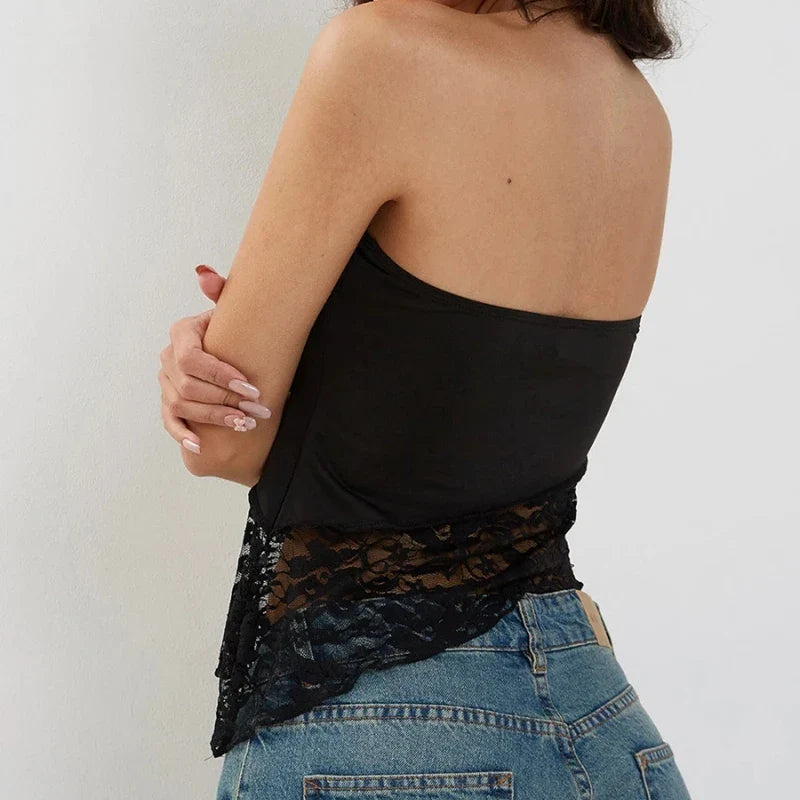 Lace Flower Irregular Bandeau Strapless