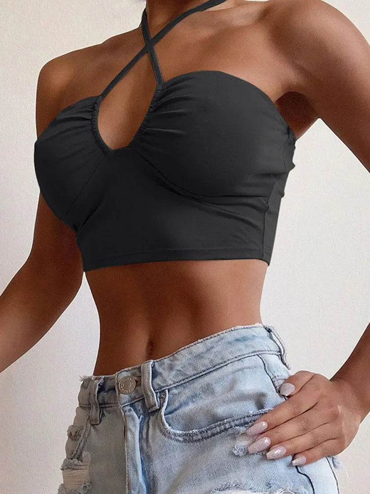Lace-Up Bow Halter Crop Top