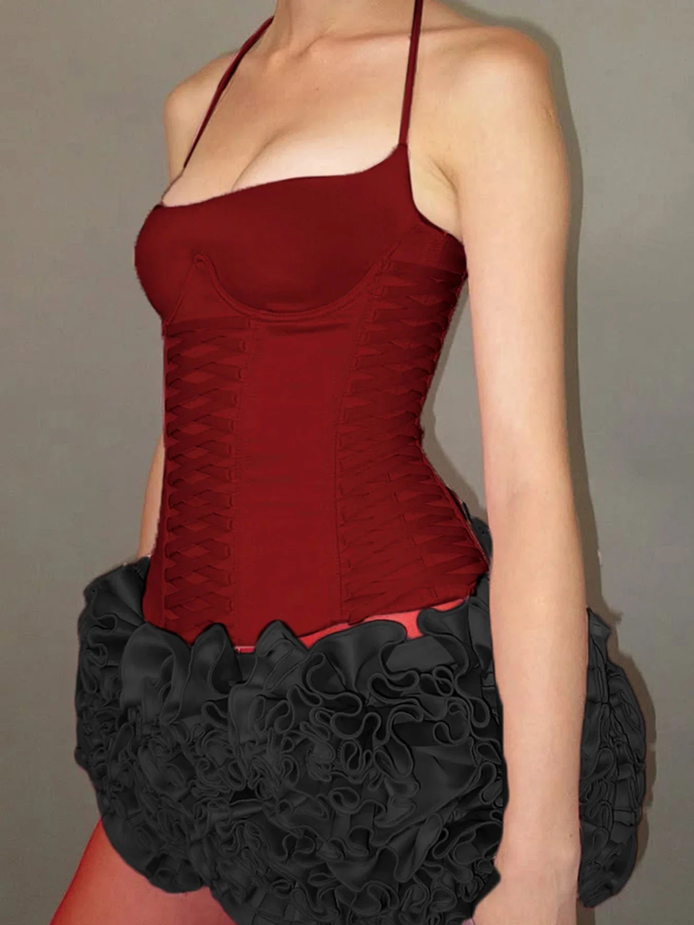 Solid Bandage Halter Slim Slash Neck Cami Top