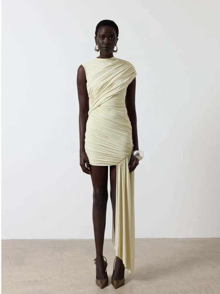 Draped Ruched Irregular Slim Mini Dress