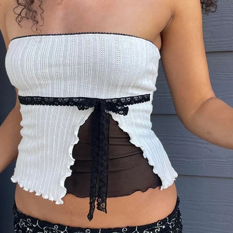 Bow Patchwork Lace Streetwear Strapless