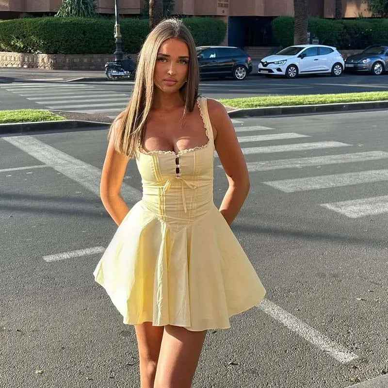 Lace Up Sleeveless Low Waist Mini Dress