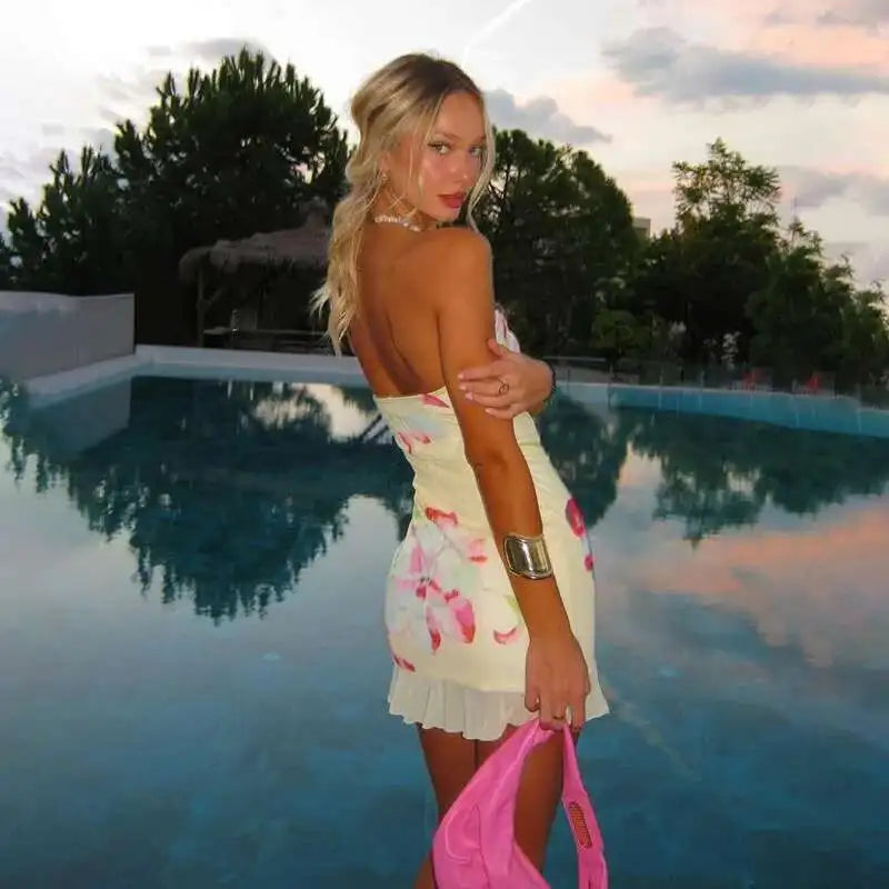 Ruffle Strapless Mini Floral Dress