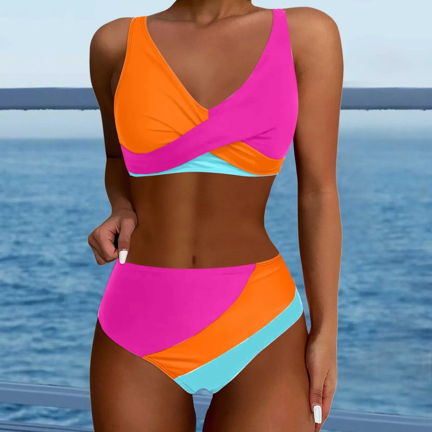 Patchwork Padded Push Up Two Piece Swim Sets