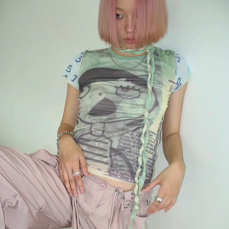 Grunge Aesthetics Mesh Sheer Top