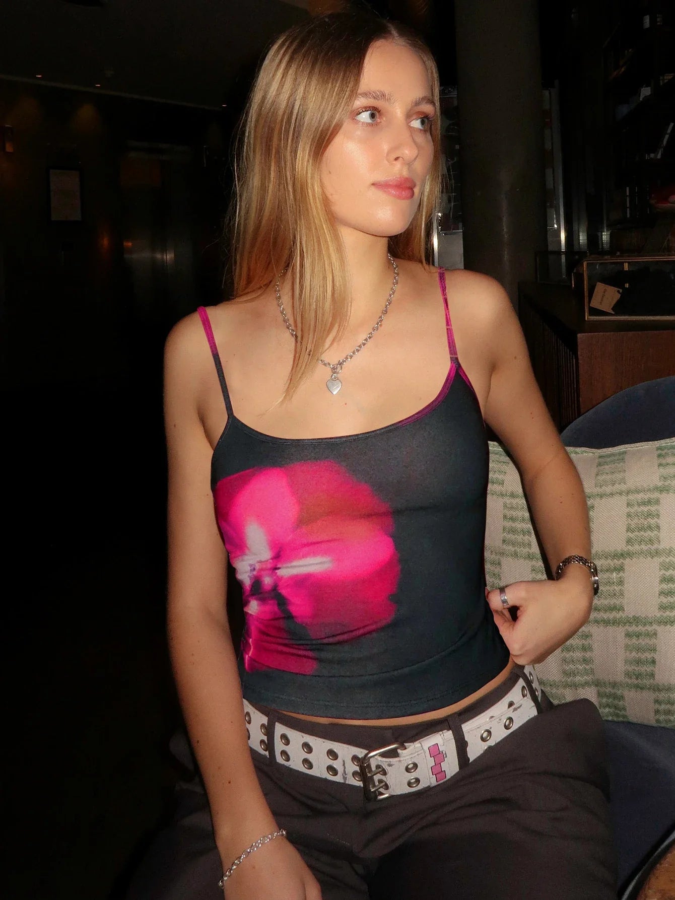 Floral Print Backless Mesh Sheer Top