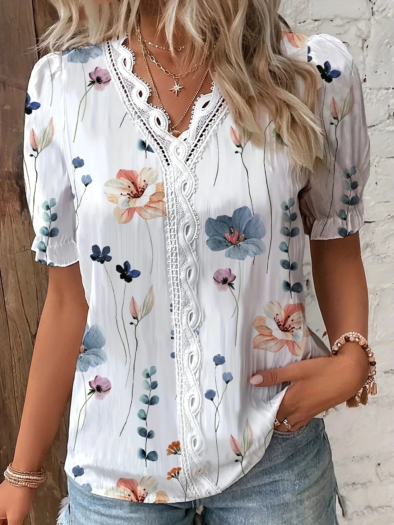 Ruffle Elegant Print T-shirt