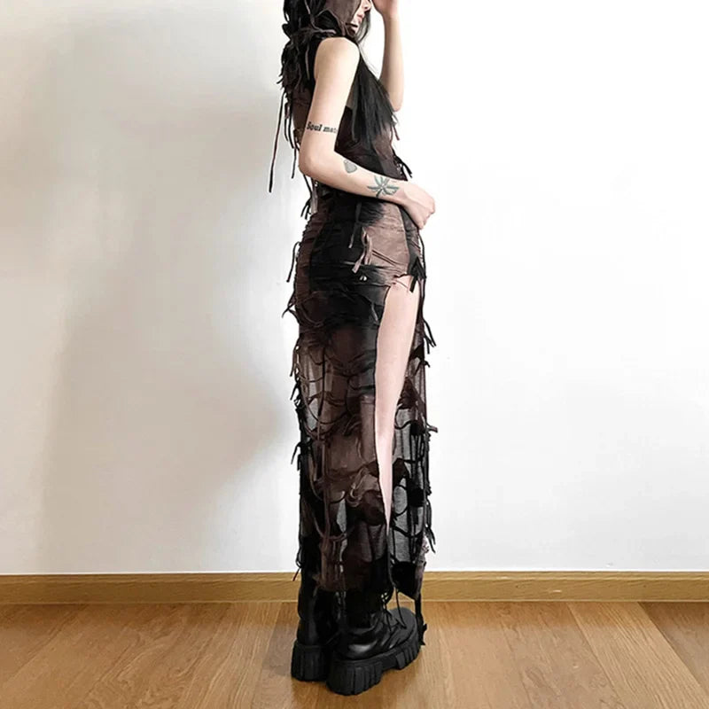 Tie Dye Hooded Sleeveless Midi Dress