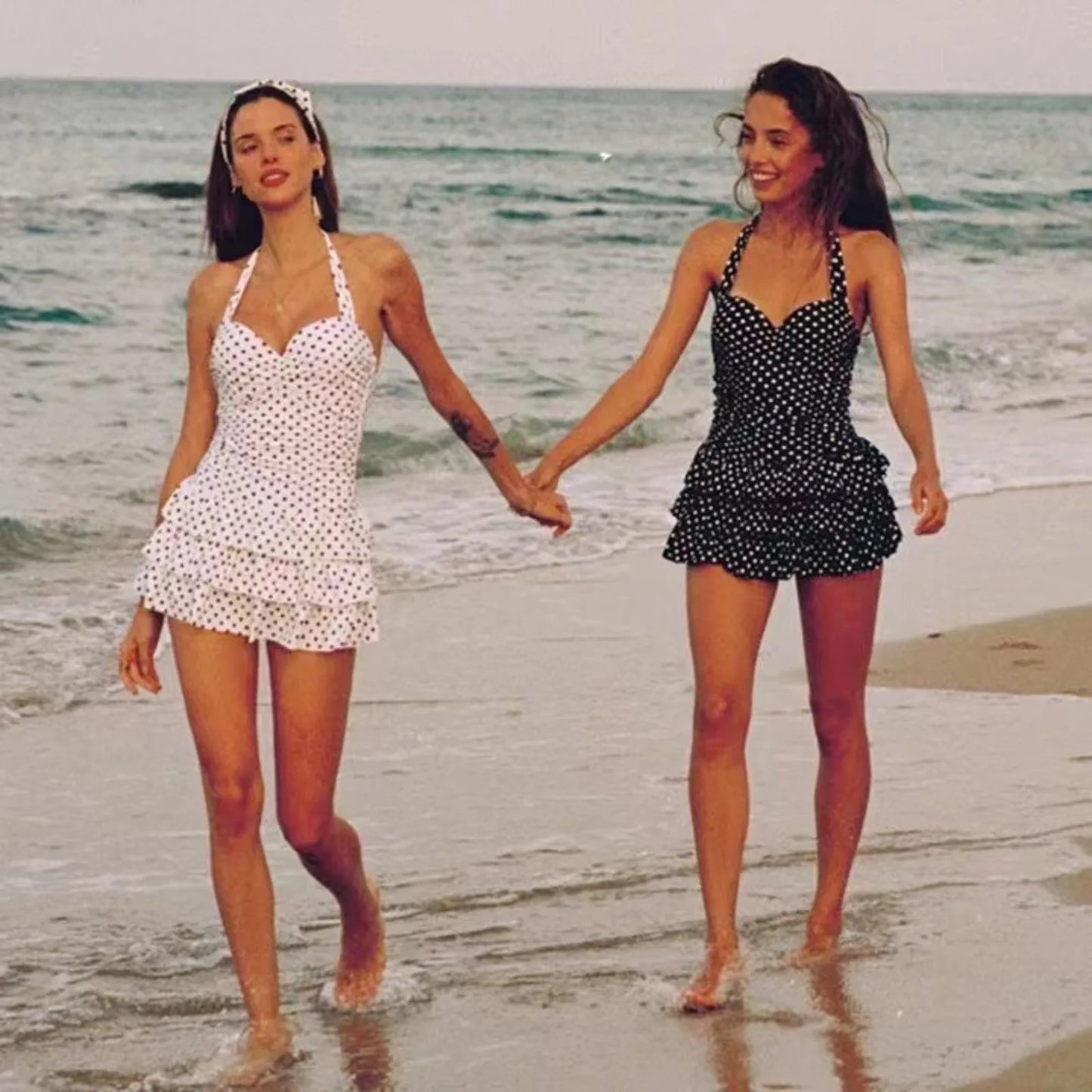 Polka Dot Ruffle Backless Bandage One Piece Swimwear