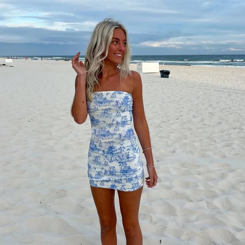 Strapless Slim Tube Print Floral Dress