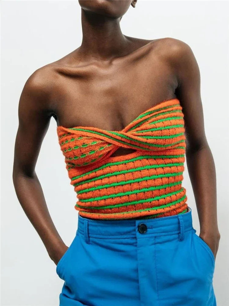 Knit Off Shoulder Bustier Stripe Strapless