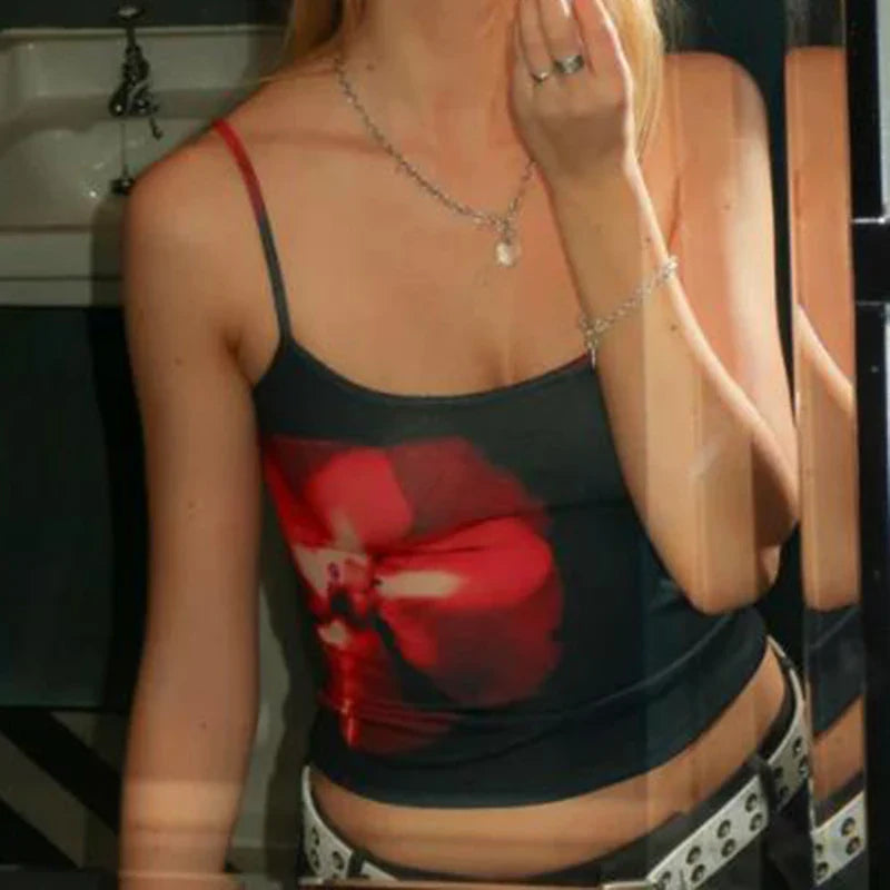 Floral Print Slim Fit Sexy Crop Cami Top