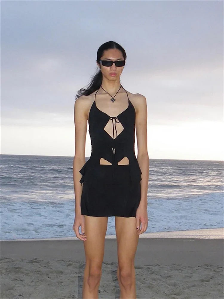 Shirring Irregular Hollow Backless Y2K Cami Top