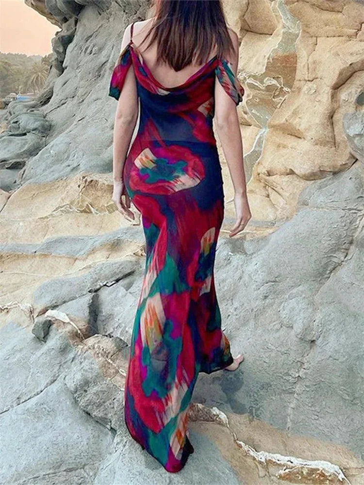 Spaghetti Strap Low Cut Floral Dress