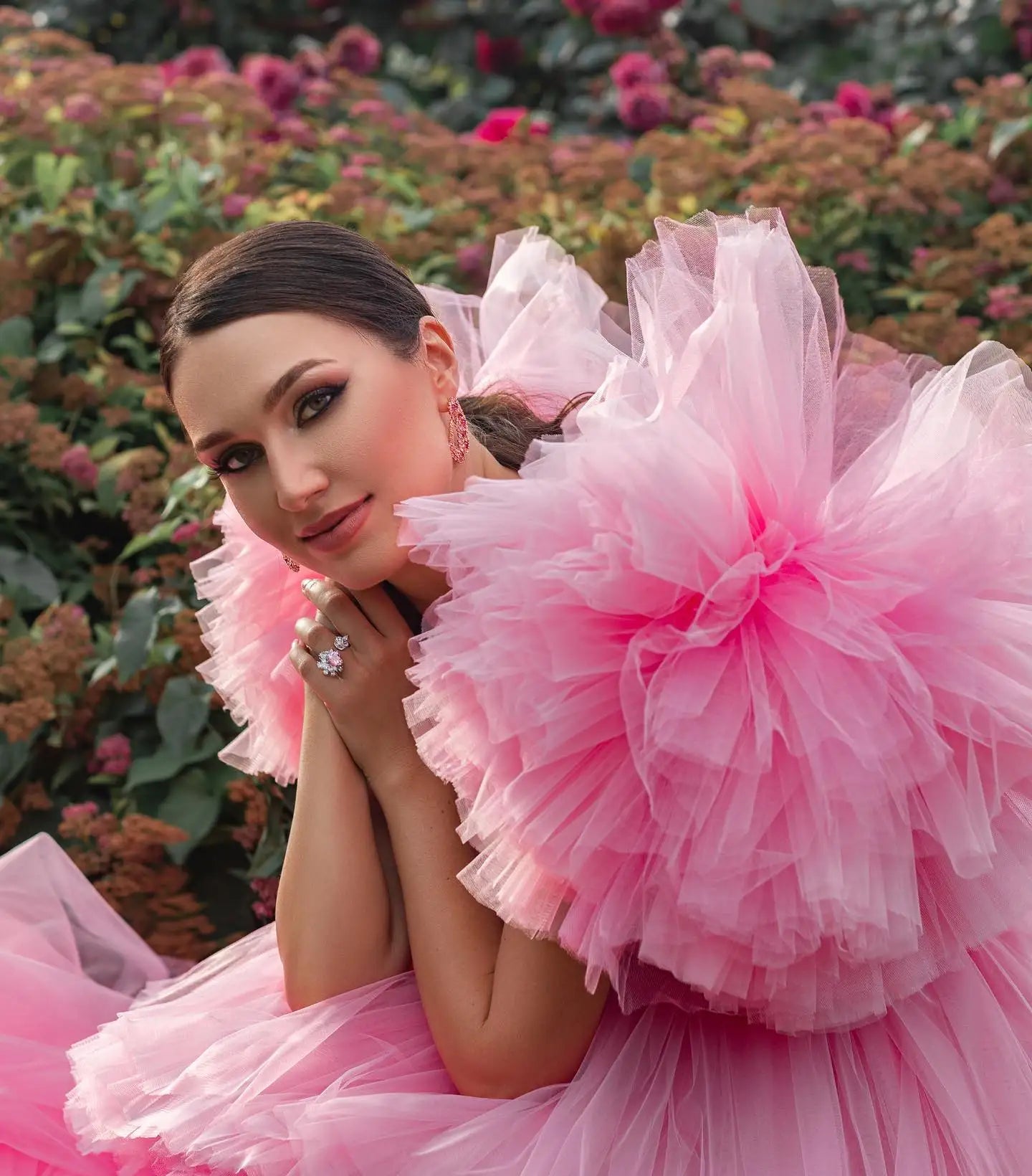 Pink Tulle Ruffled A-Line Party Dress