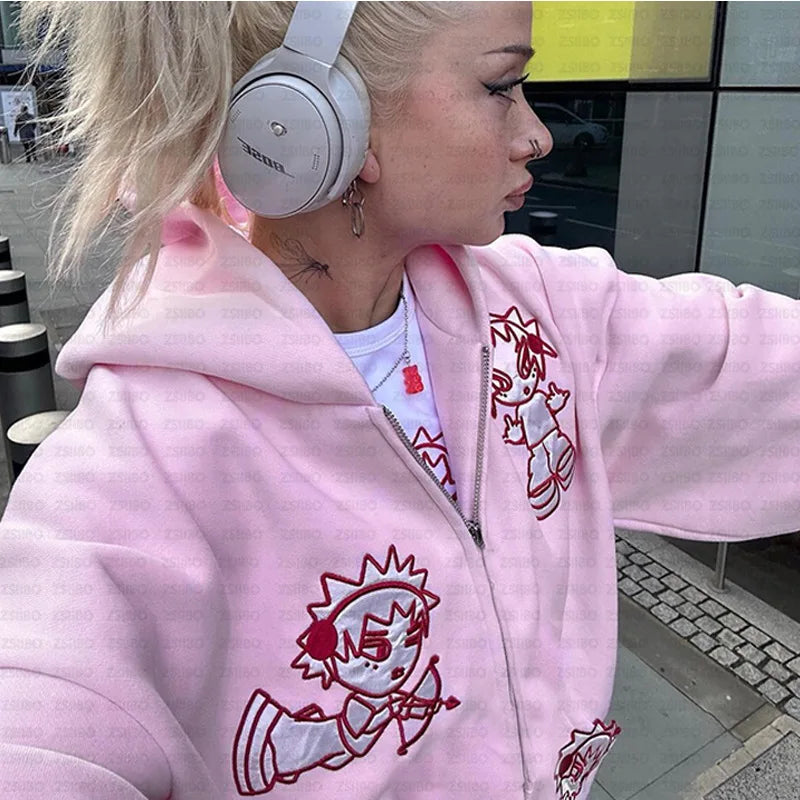 High Street Printed Zipper Hoodie