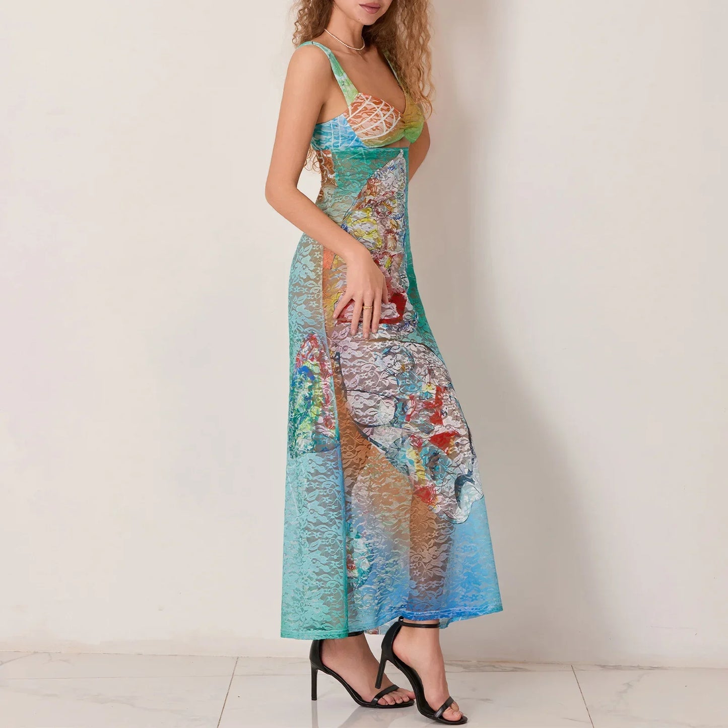 Hollow Pattern Cami Floral Dress