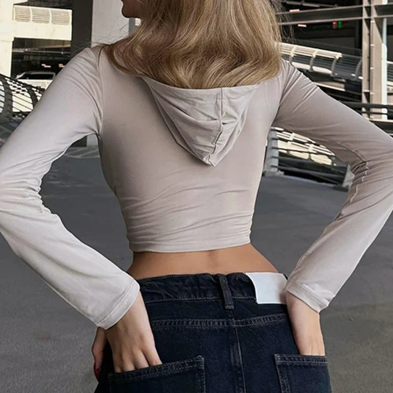 Solid Color Cropped Hoodie