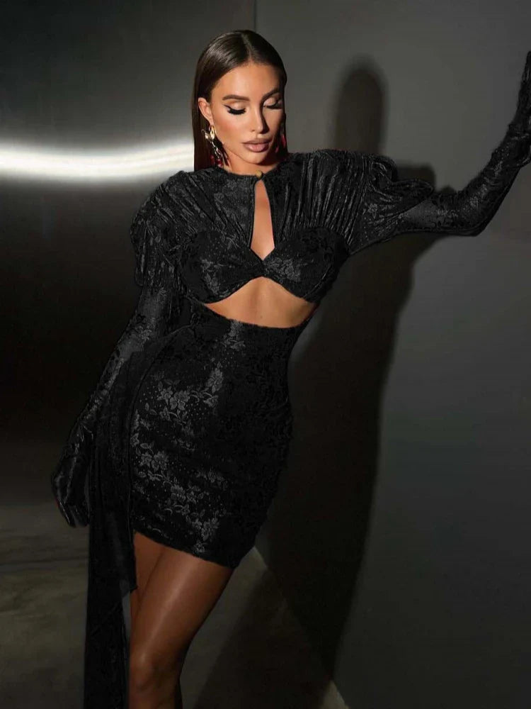 Gloves Floral Nightclub Bodycon Lace Dress