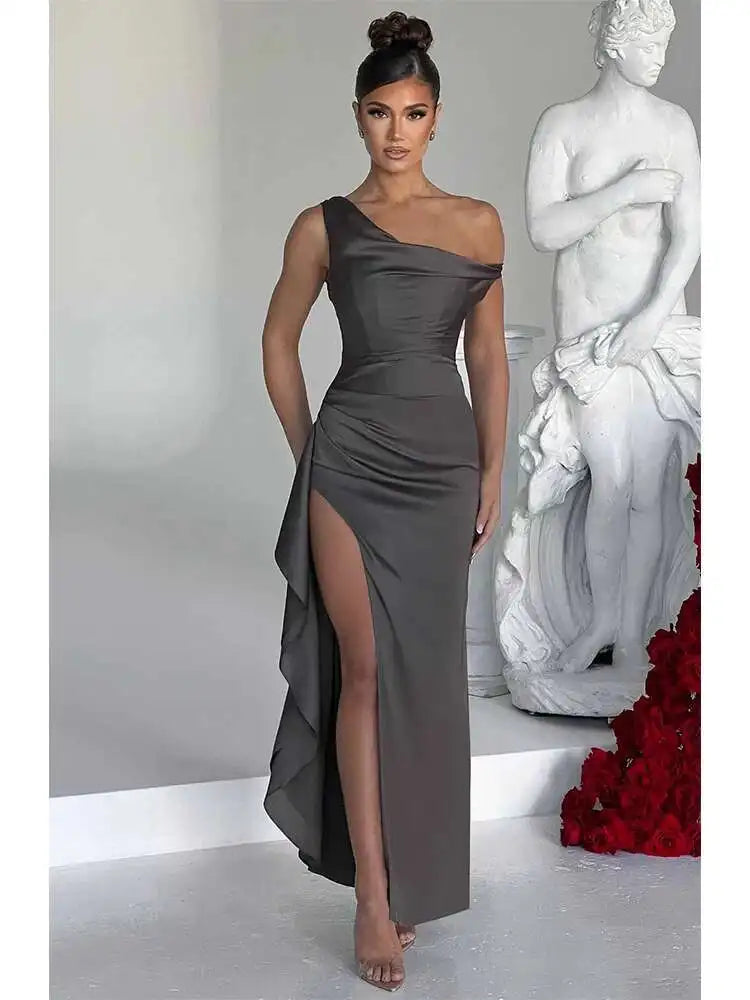 Ruffled Asymmetrical Split Maxi Summer Dress