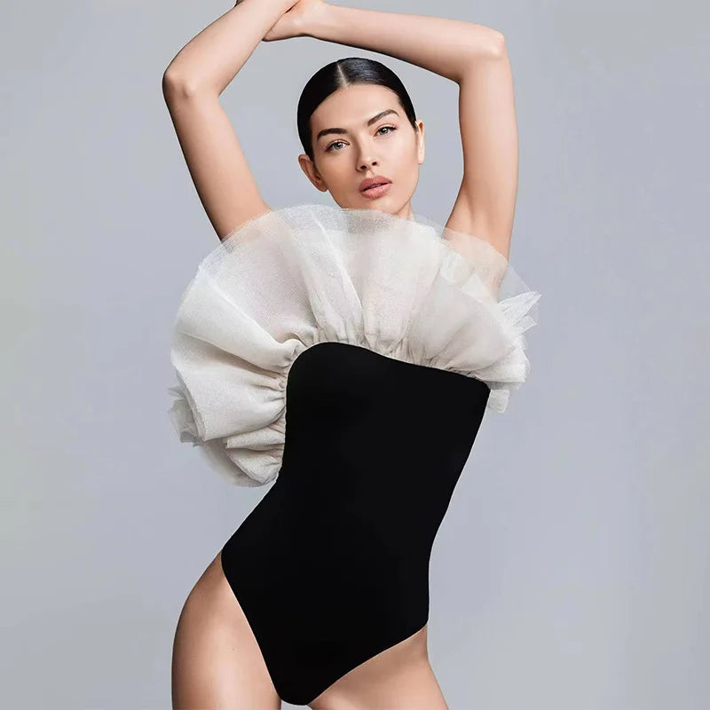 Solid White Lace Up Floral Backless One Piece Swimwear