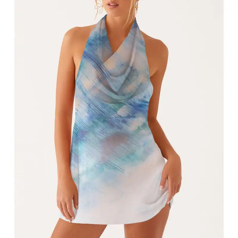 Cowl Neck Layered Party Floral Dress