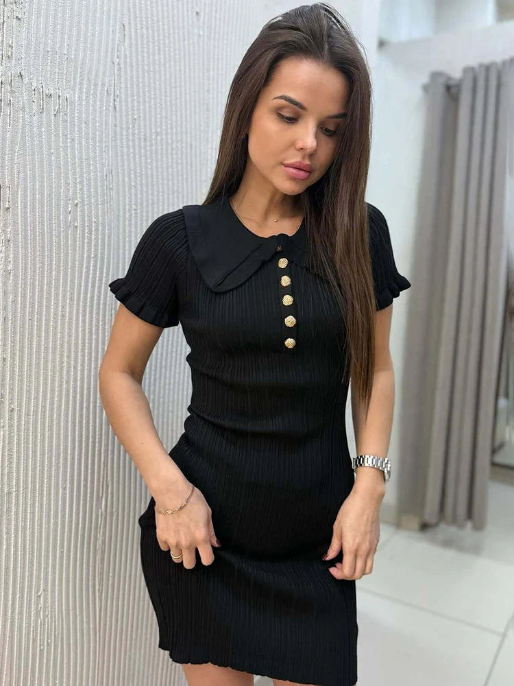 Ruffled Knitted High Waist Short Sleeve Bodycon Work Dress