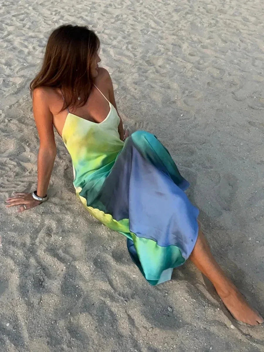 Gradient Cami V-neck Backless Maxi Dress