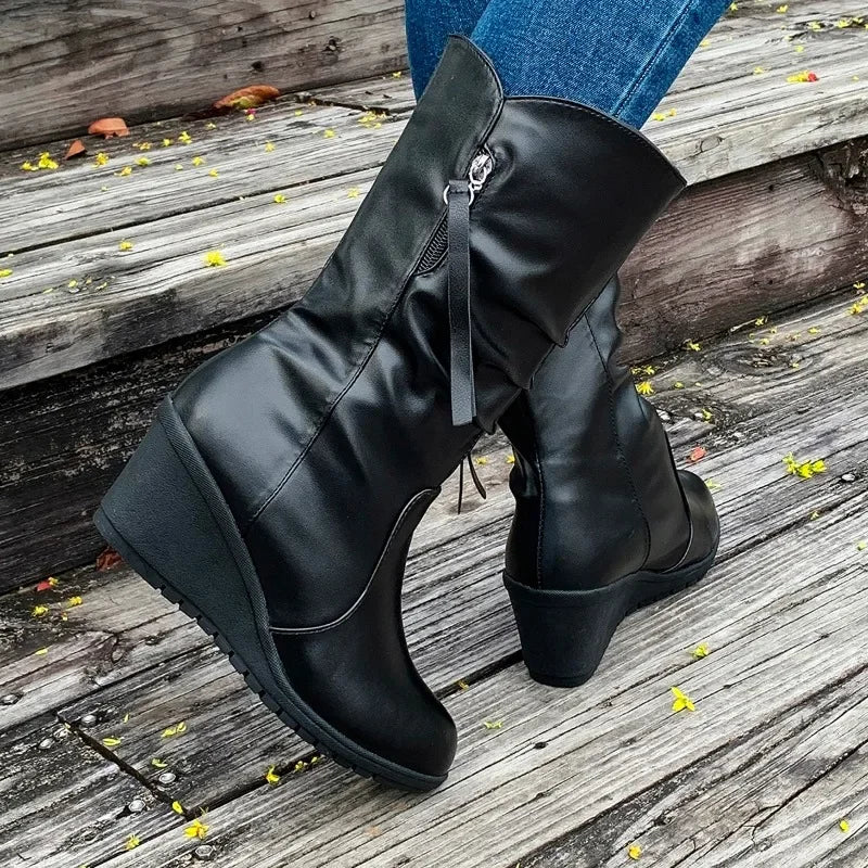 Wedges Solid Color Simple Comfortable Versatile Large Size Platform Ankle Boot