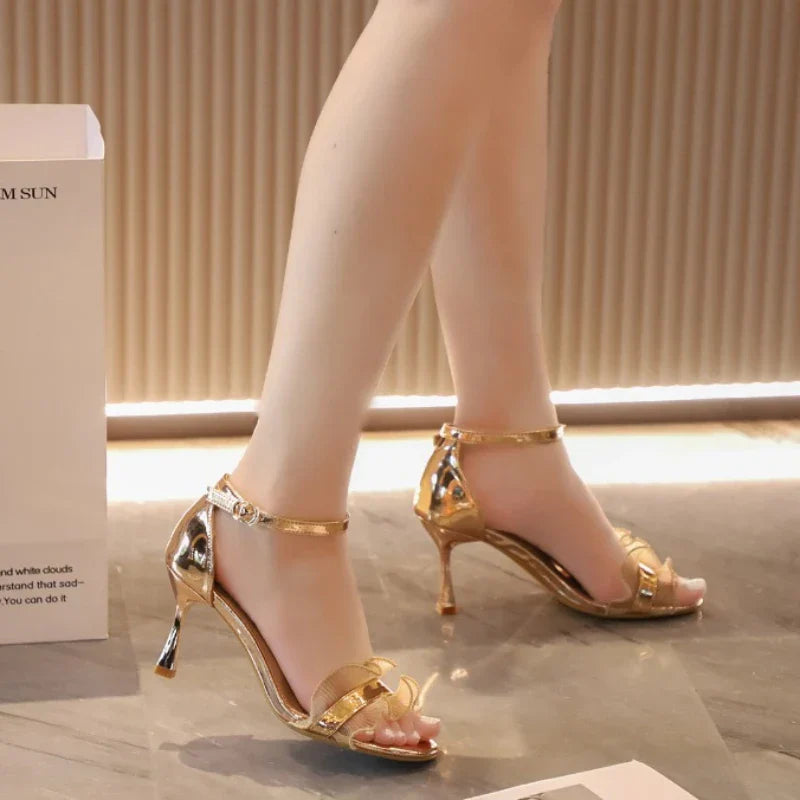 Fashion Mature Buckle Strap Thin Heels Stage Performance High Heel