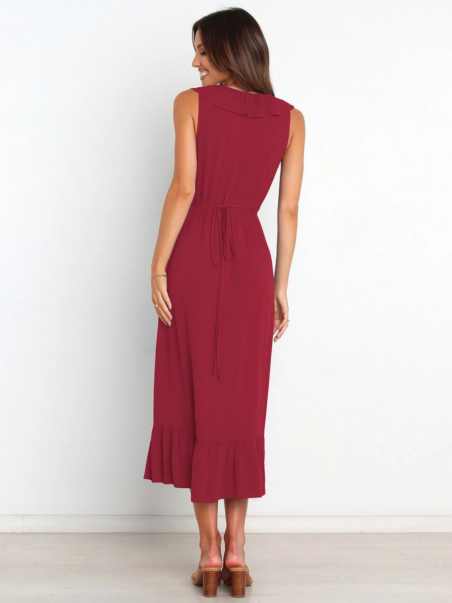 Ruffled Rope Sleeveless Midi Dress