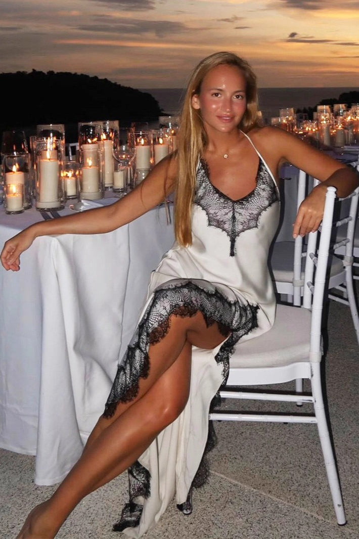 Lace Trim Sexy Silk Dress