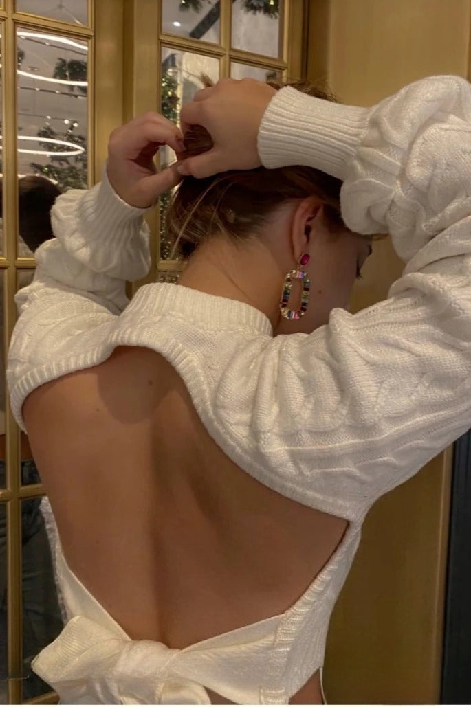 Backless Tie Back Knit Sweater