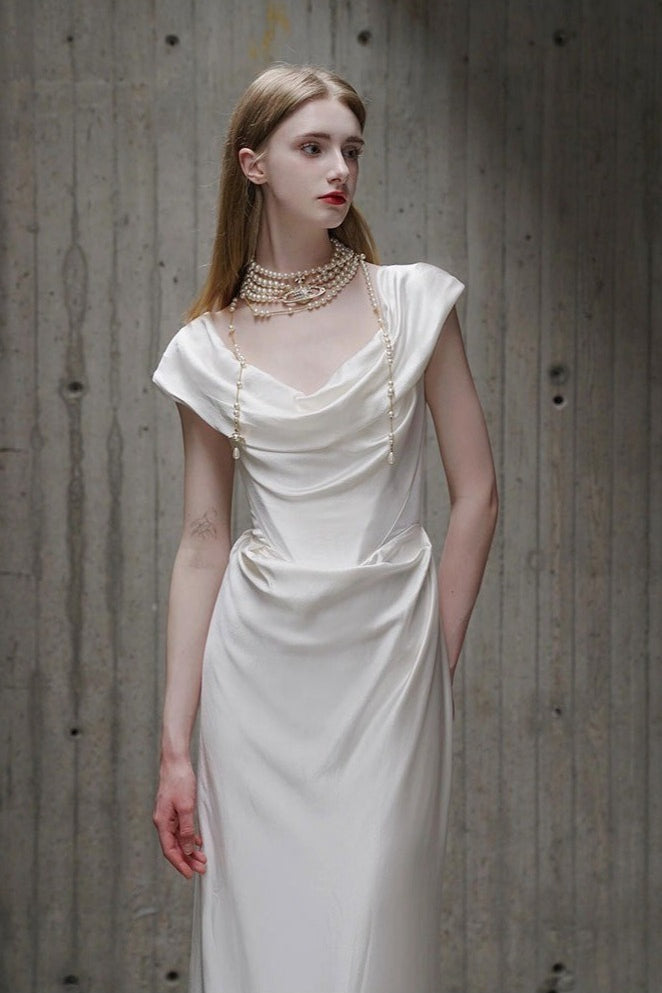 Elegant Off Shoulder Strap White Bridal Formal Dress