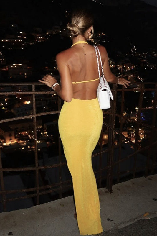 V-Neck Slit Maxi Party Dress